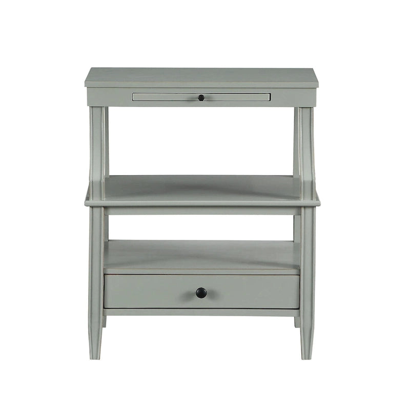 Mesa auxiliar de 3 niveles con cajón y bandeja extraíble para bebidas — Azul marino / Gris envejecido / Blanco envejecido, 1 persona