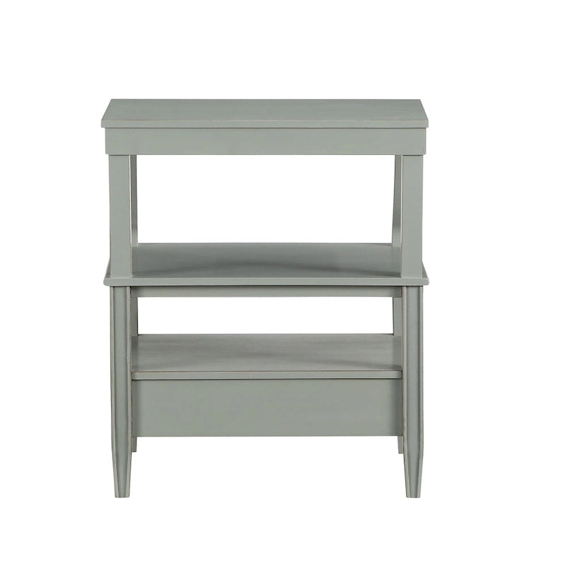 Mesa auxiliar de 3 niveles con cajón y bandeja extraíble para bebidas — Azul marino / Gris envejecido / Blanco envejecido, 1 persona