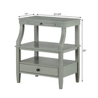 Mesa auxiliar de 3 niveles con cajón y bandeja extraíble para bebidas — Azul marino / Gris envejecido / Blanco envejecido, 1 persona