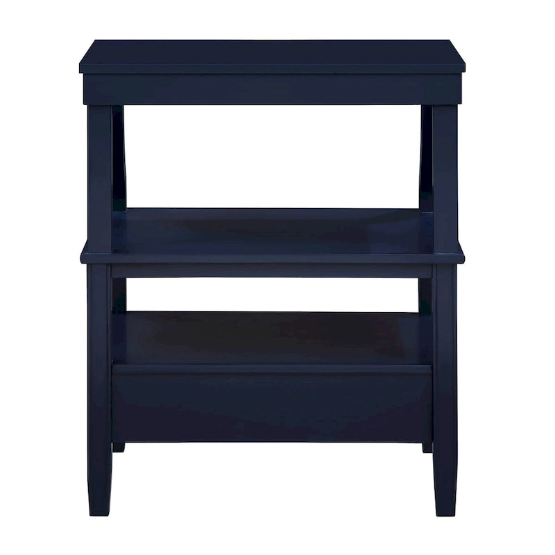 Mesa auxiliar de 3 niveles con cajón y bandeja extraíble para bebidas — Azul marino / Gris envejecido / Blanco envejecido, 1 persona