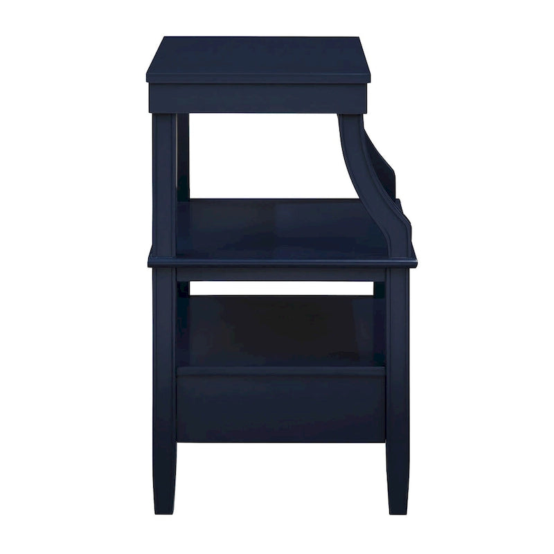Mesa auxiliar de 3 niveles con cajón y bandeja extraíble para bebidas — Azul marino / Gris envejecido / Blanco envejecido, 1 persona