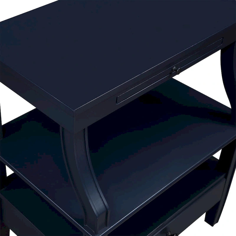 Mesa auxiliar de 3 niveles con cajón y bandeja extraíble para bebidas — Azul marino / Gris envejecido / Blanco envejecido, 1 persona