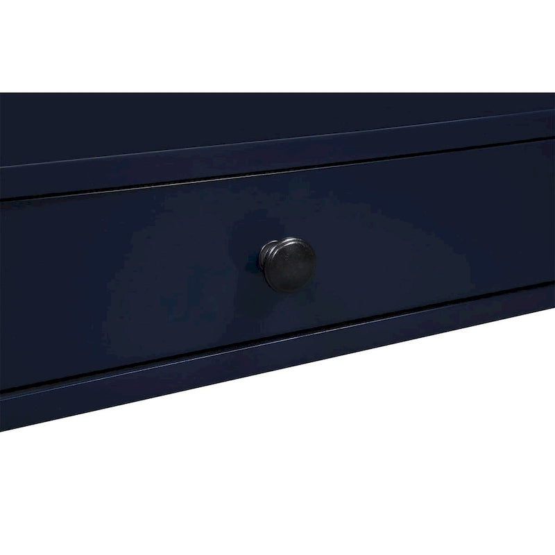 Mesa auxiliar de 3 niveles con cajón y bandeja extraíble para bebidas — Azul marino / Gris envejecido / Blanco envejecido, 1 persona