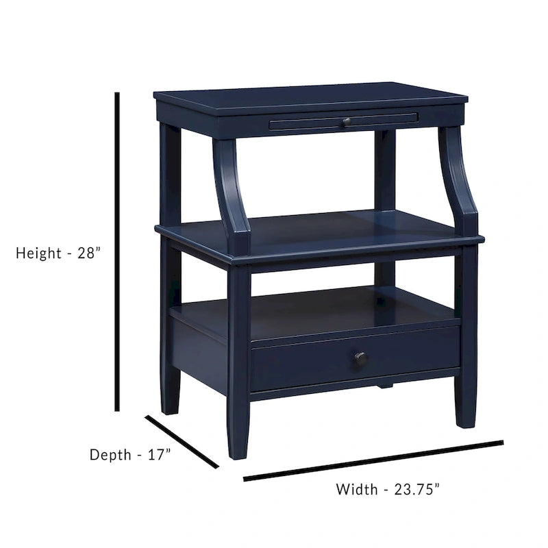 Mesa auxiliar de 3 niveles con cajón y bandeja extraíble para bebidas — Azul marino / Gris envejecido / Blanco envejecido, 1 persona