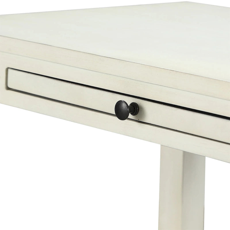 Mesa auxiliar de 3 niveles con cajón y bandeja extraíble para bebidas — Azul marino / Gris envejecido / Blanco envejecido, 1 persona