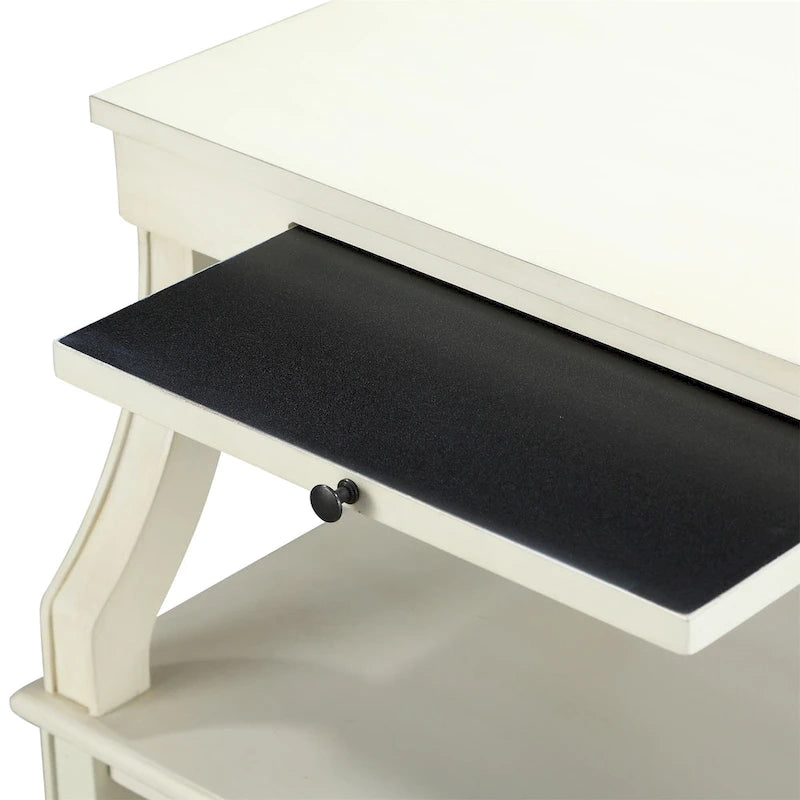 Mesa auxiliar de 3 niveles con cajón y bandeja extraíble para bebidas — Azul marino / Gris envejecido / Blanco envejecido, 1 persona