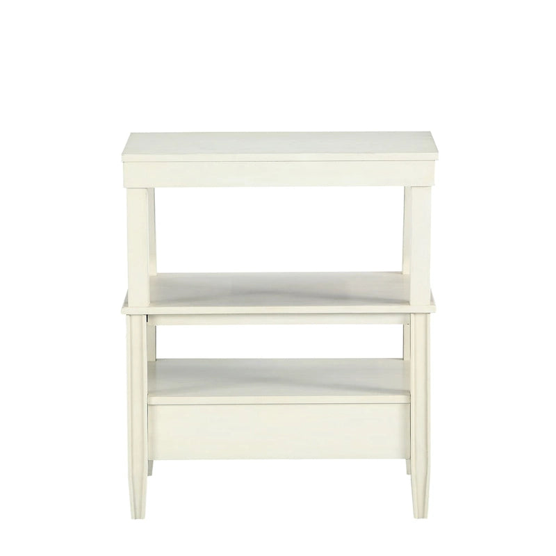 Mesa auxiliar de 3 niveles con cajón y bandeja extraíble para bebidas — Azul marino / Gris envejecido / Blanco envejecido, 1 persona