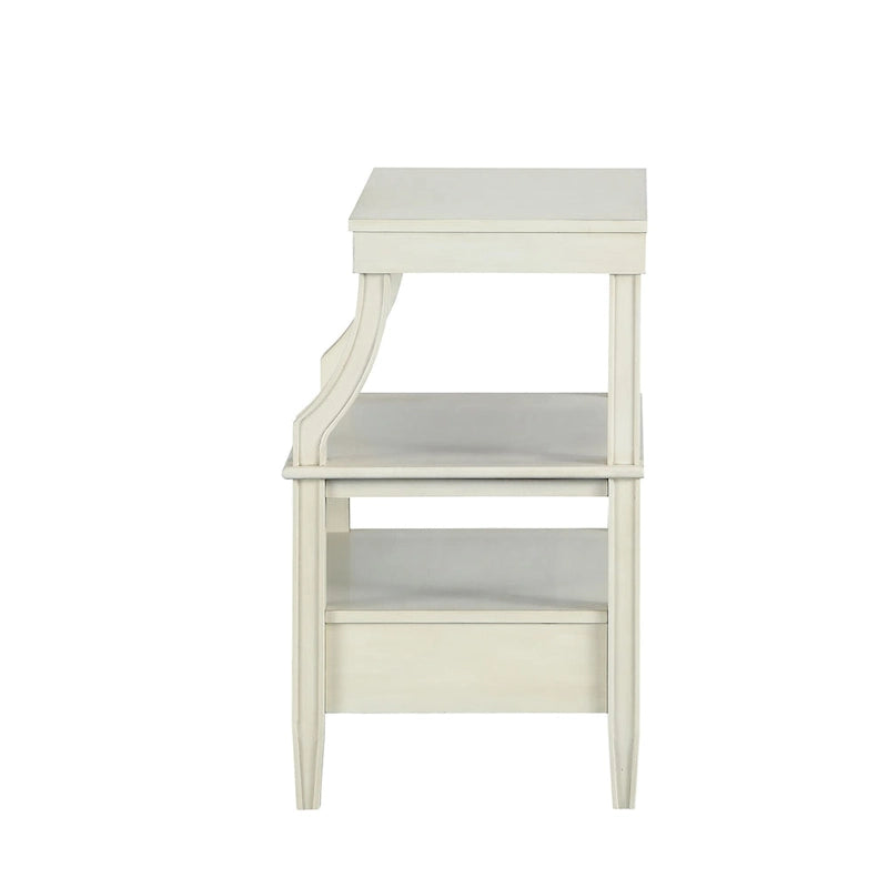 Mesa auxiliar de 3 niveles con cajón y bandeja extraíble para bebidas — Azul marino / Gris envejecido / Blanco envejecido, 1 persona