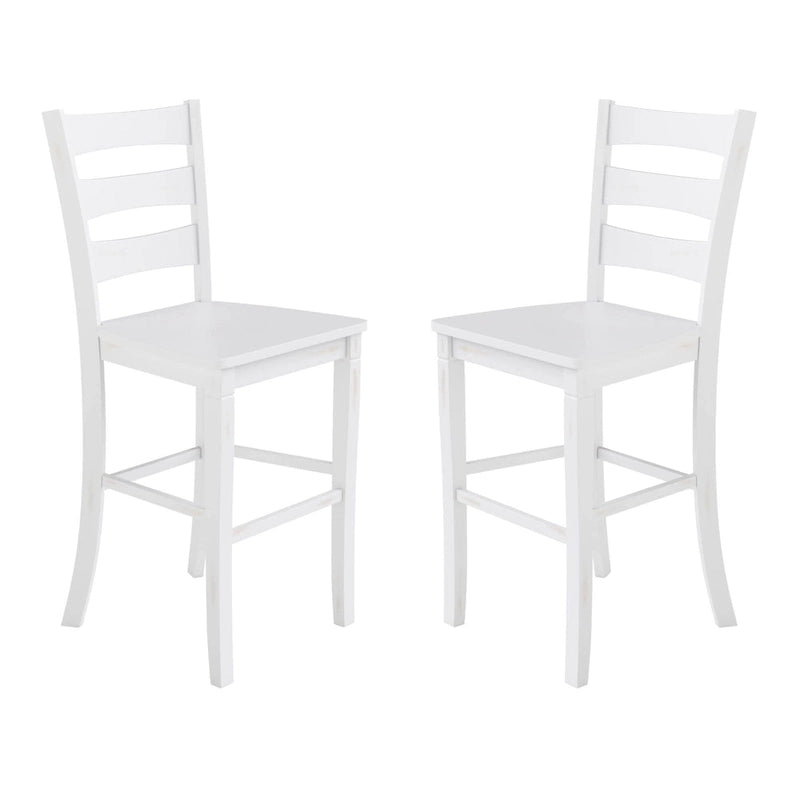 Taburete clásico con respaldo de escalera, altura de barra, nogal lavado en gris / lavado en blanco, juego de 2
