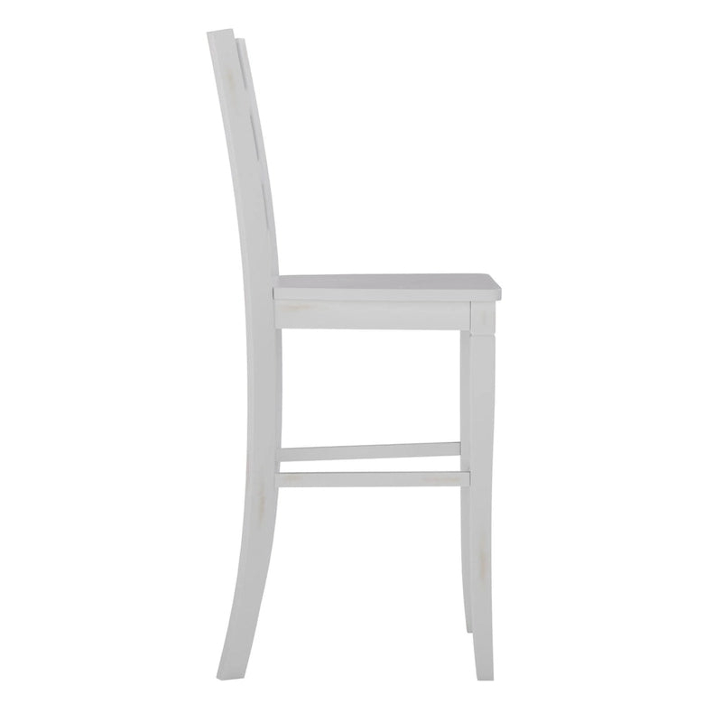Taburete clásico con respaldo de escalera, altura de barra, nogal lavado en gris / lavado en blanco, juego de 2