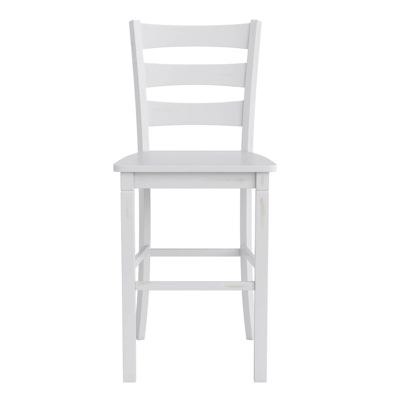 Taburete clásico con respaldo de escalera, altura de barra, nogal lavado en gris / lavado en blanco, juego de 2