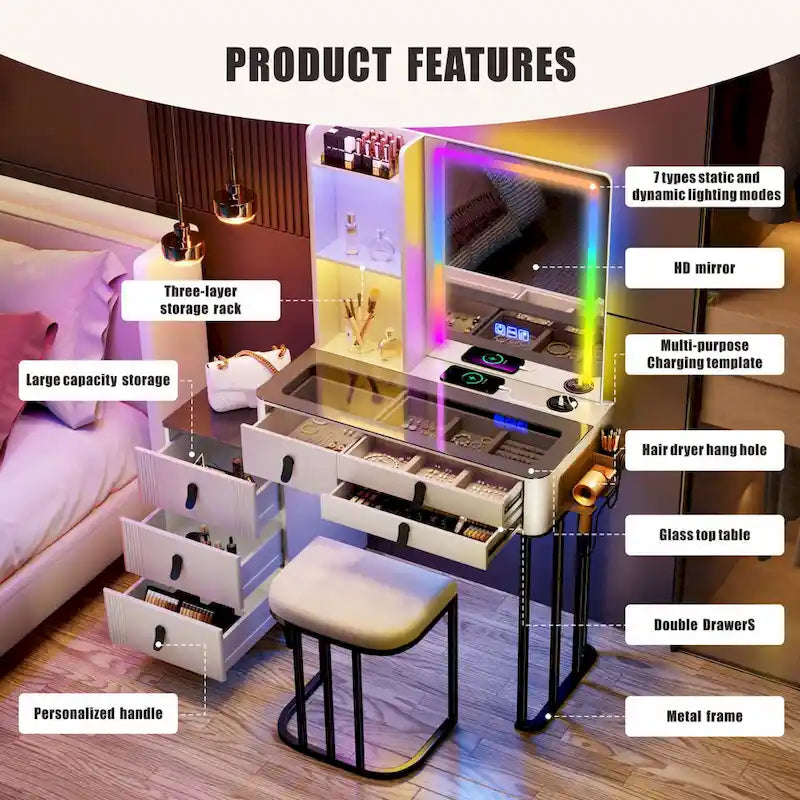 Tocador de Maquillaje con Luz LED