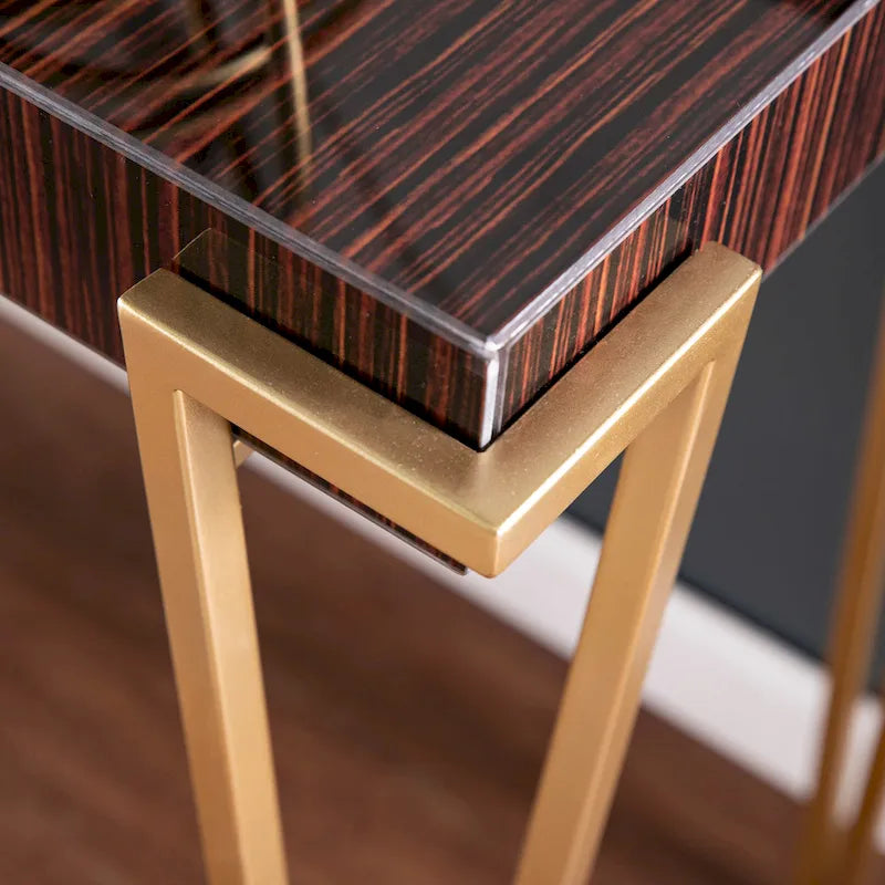 Mesa Consola con Cubierta de Vidrio, Marrón/Dorado, Estilo Contemporáneo, 1 Persona
