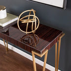 Mesa Consola con Cubierta de Vidrio, Marrón/Dorado, Estilo Contemporáneo, 1 Persona
