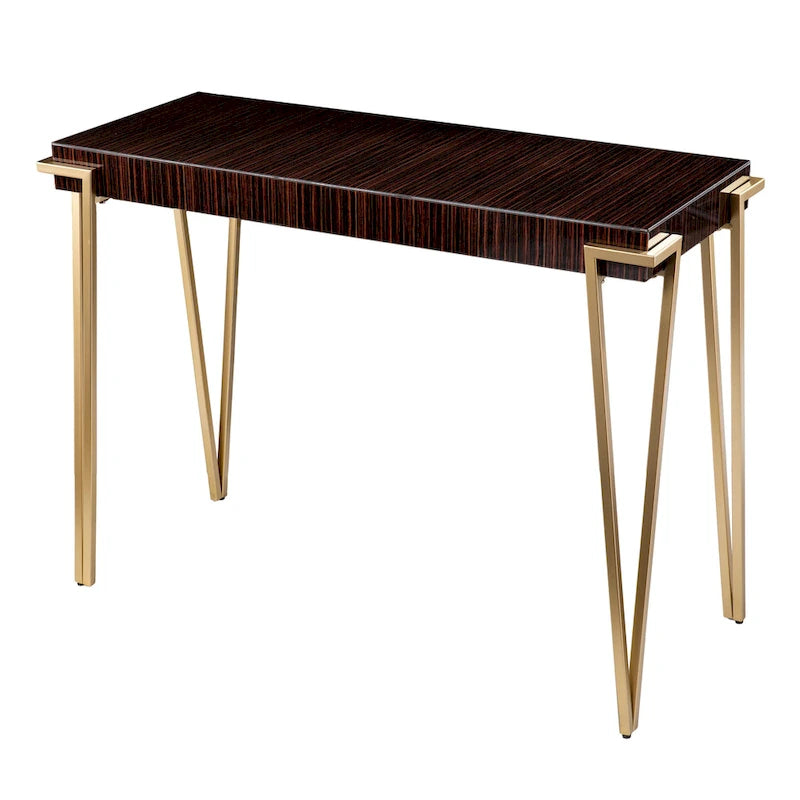 Mesa Consola con Cubierta de Vidrio, Marrón/Dorado, Estilo Contemporáneo, 1 Persona