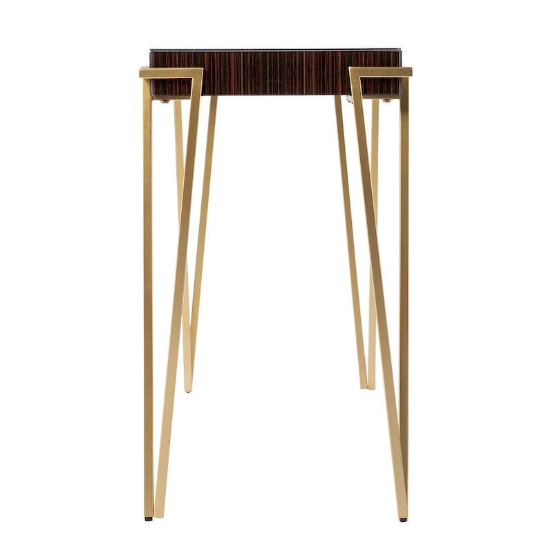 Mesa Consola con Cubierta de Vidrio, Marrón/Dorado, Estilo Contemporáneo, 1 Persona