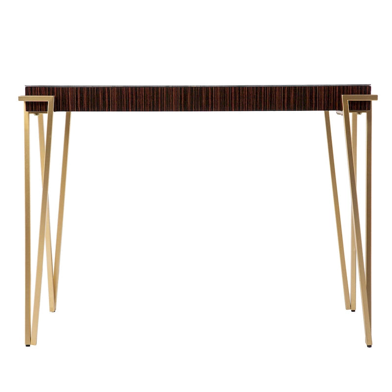 Mesa Consola con Cubierta de Vidrio, Marrón/Dorado, Estilo Contemporáneo, 1 Persona