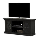 Mueble para TV con puertas de cristal negro y diseño X-Mullion para televisores de hasta 65"