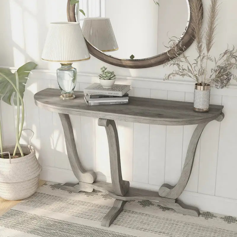 Mesa consola de entrada DH BASIC de 48 pulgadas de roble gris vintage estilo granja de Denhour