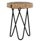 Mesa auxiliar redonda de madera de acacia marrón/negro con patas de metal negro – 1 persona