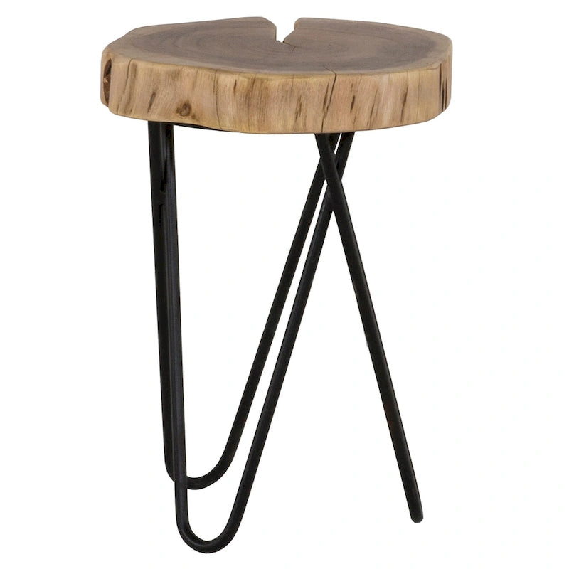Mesa auxiliar redonda de madera de acacia marrón/negro con patas de metal negro – 1 persona