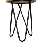 Mesa auxiliar redonda de madera de acacia marrón/negro con patas de metal negro – 1 persona