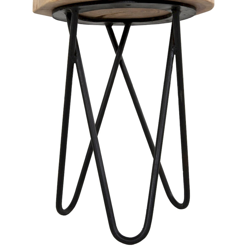 Mesa auxiliar redonda de madera de acacia marrón/negro con patas de metal negro – 1 persona