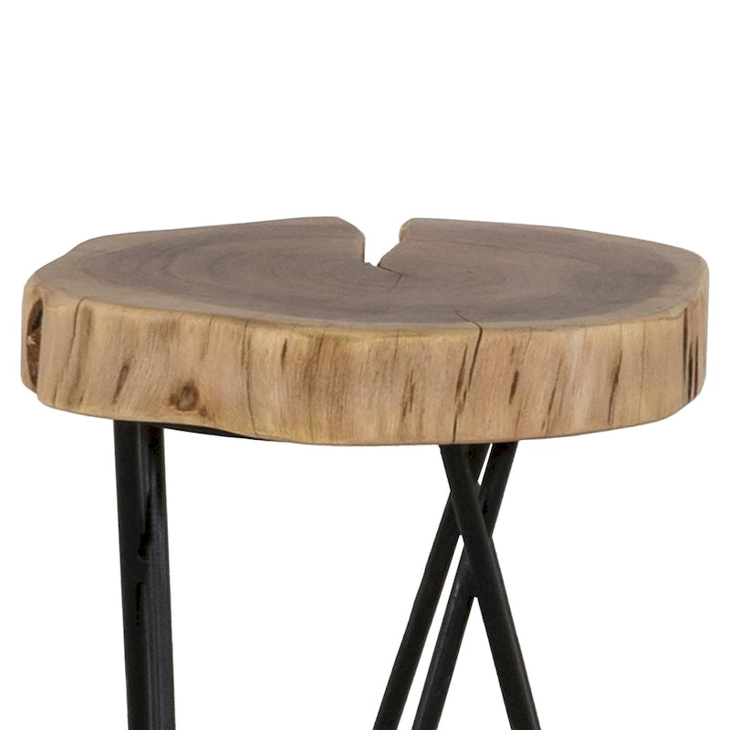 Mesa auxiliar redonda de madera de acacia marrón/negro con patas de metal negro – 1 persona