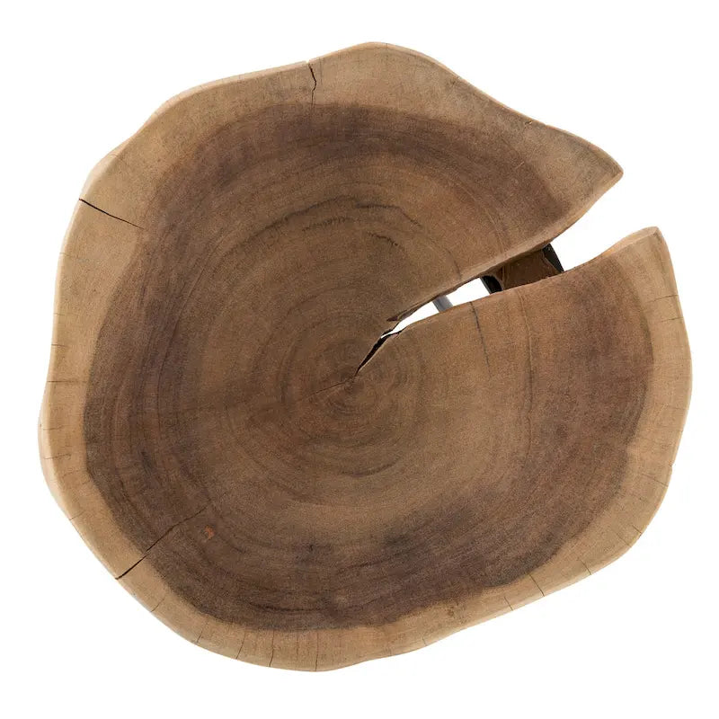 Mesa auxiliar redonda de madera de acacia marrón/negro con patas de metal negro – 1 persona