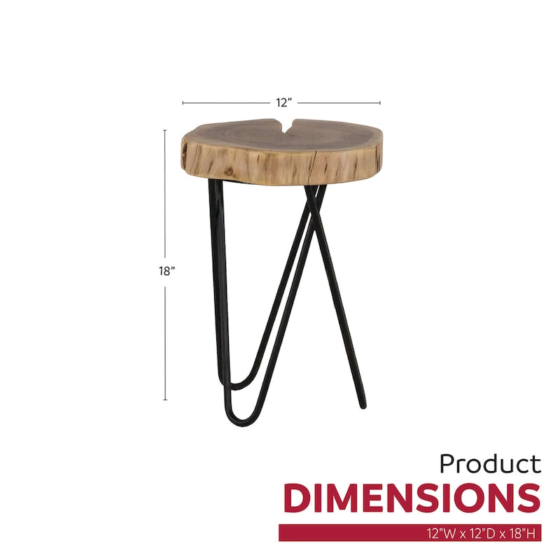 Mesa auxiliar redonda de madera de acacia marrón/negro con patas de metal negro – 1 persona