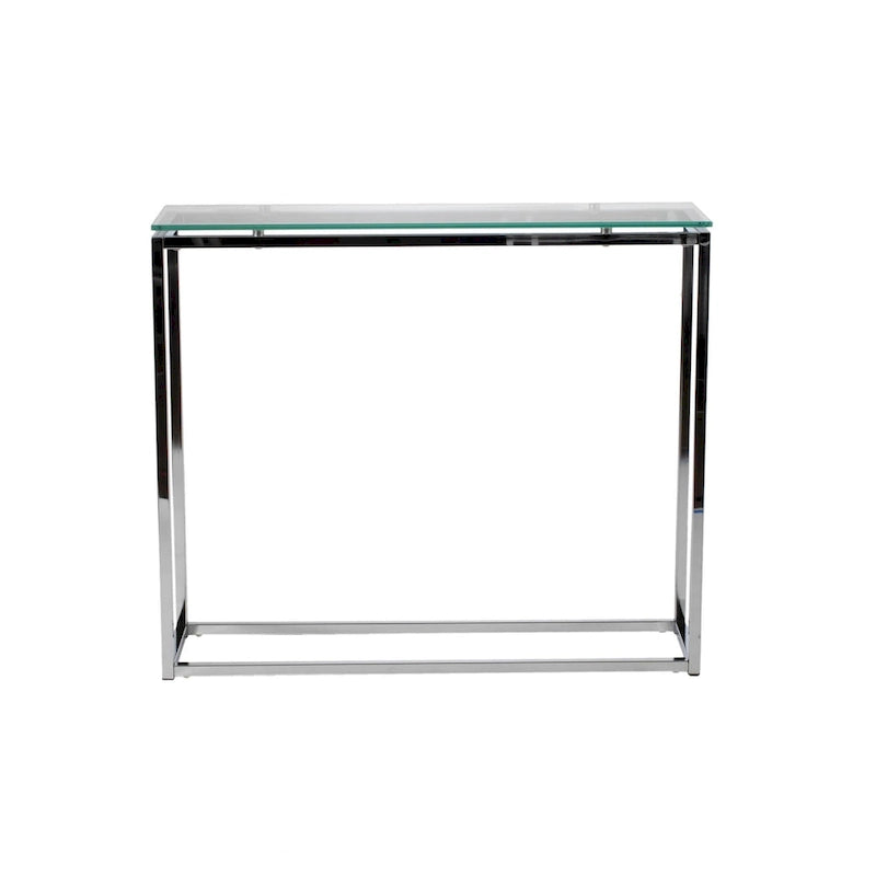 Mesa Consola Trineo de Cromo con Vidrio Templado Transparente / Negro / Dorado