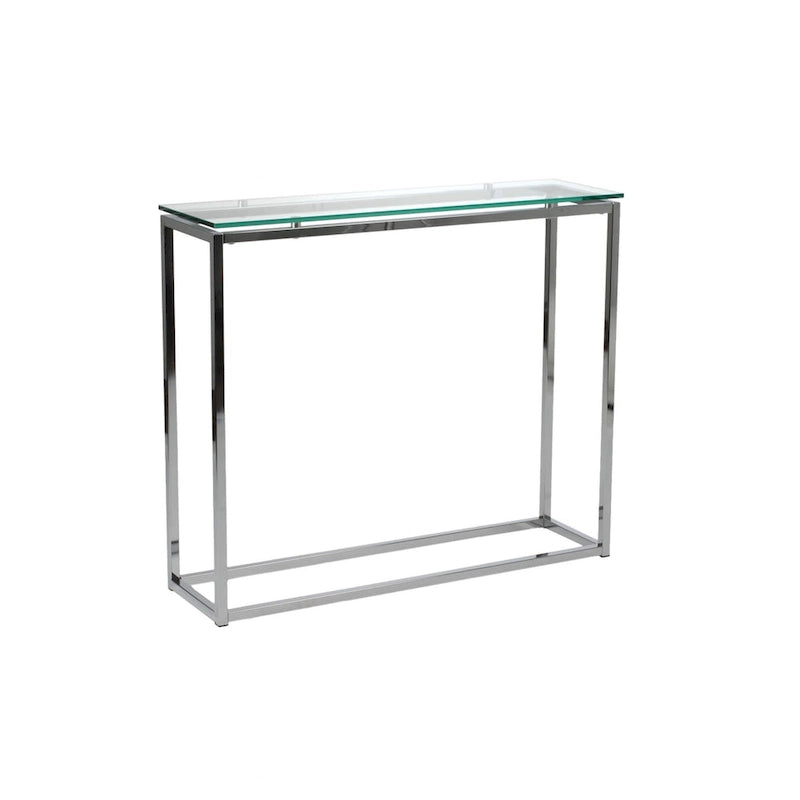 Mesa Consola Trineo de Cromo con Vidrio Templado Transparente / Negro / Dorado