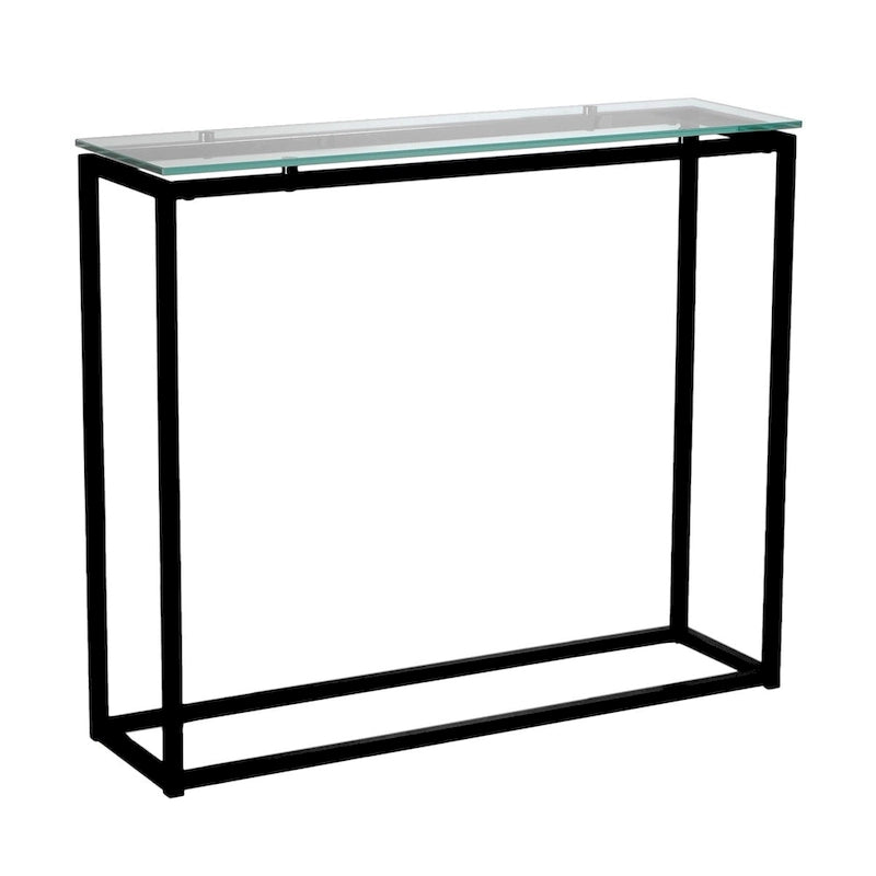 Mesa Consola Trineo de Cromo con Vidrio Templado Transparente / Negro / Dorado