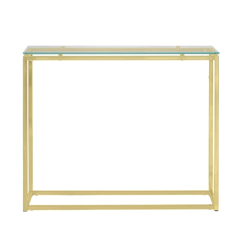 Mesa Consola Trineo de Cromo con Vidrio Templado Transparente / Negro / Dorado