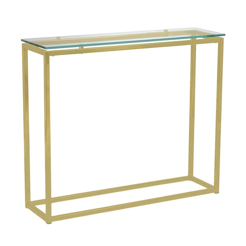 Mesa Consola Trineo de Cromo con Vidrio Templado Transparente / Negro / Dorado