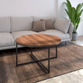 Mesa de centro redonda marrón/natural, metal y madera, 1 persona