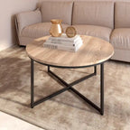 Mesa de centro redonda marrón/natural, metal y madera, 1 persona