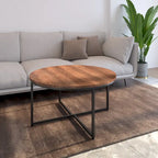 Mesa de centro redonda marrón/natural, metal y madera, 1 persona