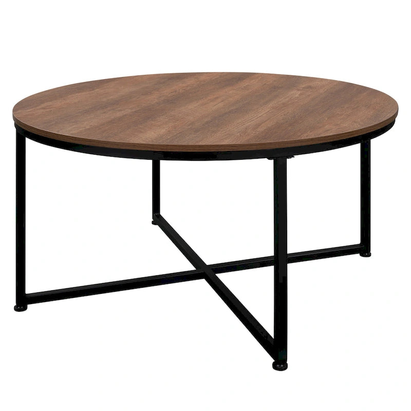 Mesa de centro redonda marrón/natural, metal y madera, 1 persona