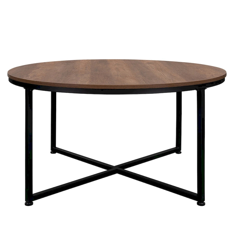 Mesa de centro redonda marrón/natural, metal y madera, 1 persona