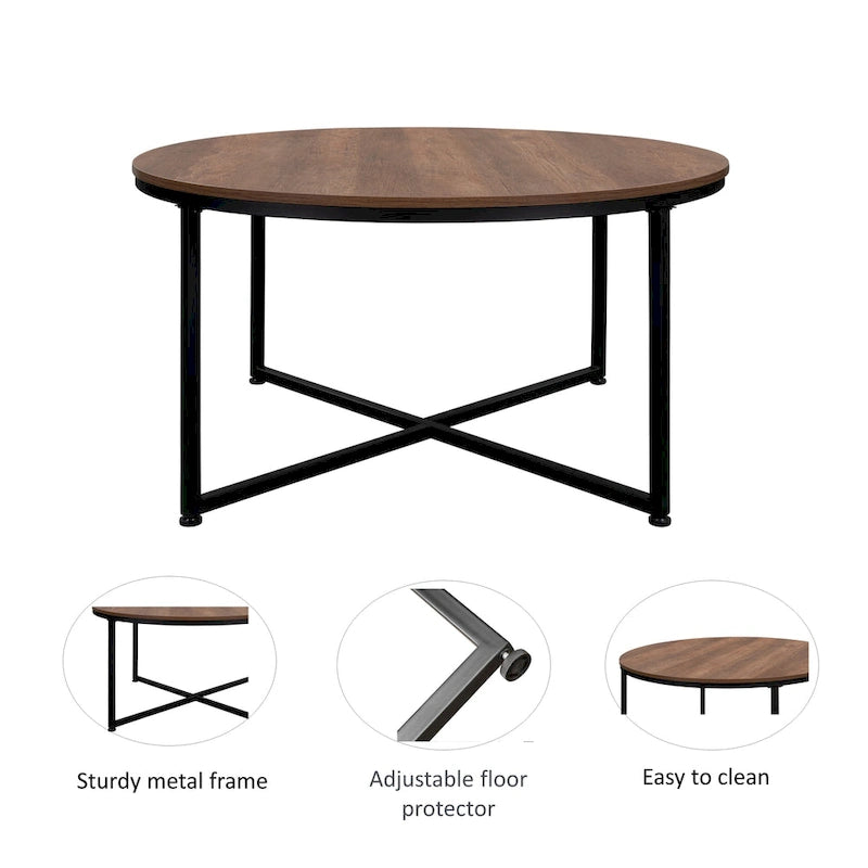 Mesa de centro redonda marrón/natural, metal y madera, 1 persona