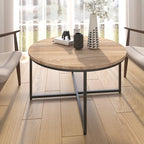 Mesa de centro redonda marrón/natural, metal y madera, 1 persona