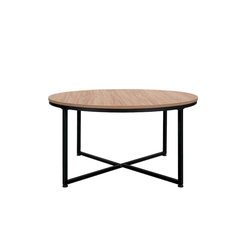 Mesa de centro redonda marrón/natural, metal y madera, 1 persona