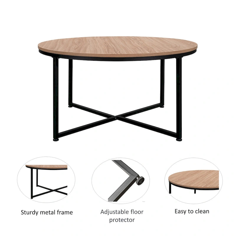 Mesa de centro redonda marrón/natural, metal y madera, 1 persona