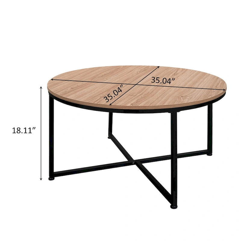 Mesa de centro redonda marrón/natural, metal y madera, 1 persona