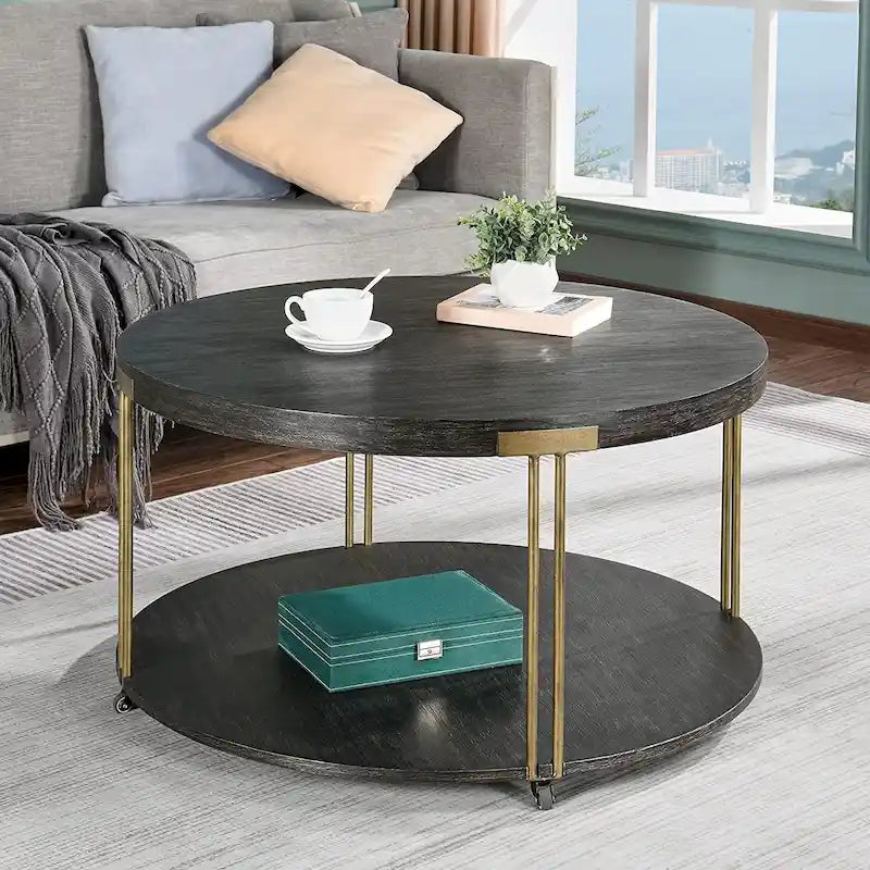 Mesa de centro redonda negra de 2 niveles
