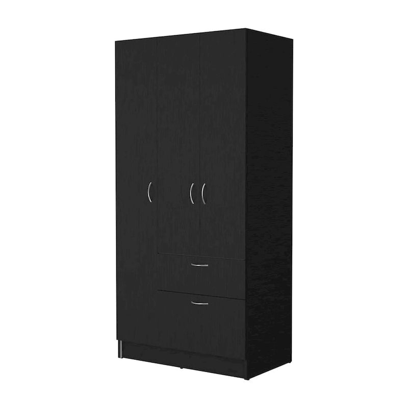 Armario de 2 puertas blanco/negro con estantes y cajón – 1 persona