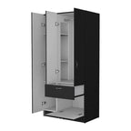 Armario de 2 puertas blanco/negro con estantes y cajón – 1 persona