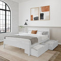 Cama de matrimonio blanca/arcilla con cabecero de paneles y cajones de almacenamiento, para 2 personas