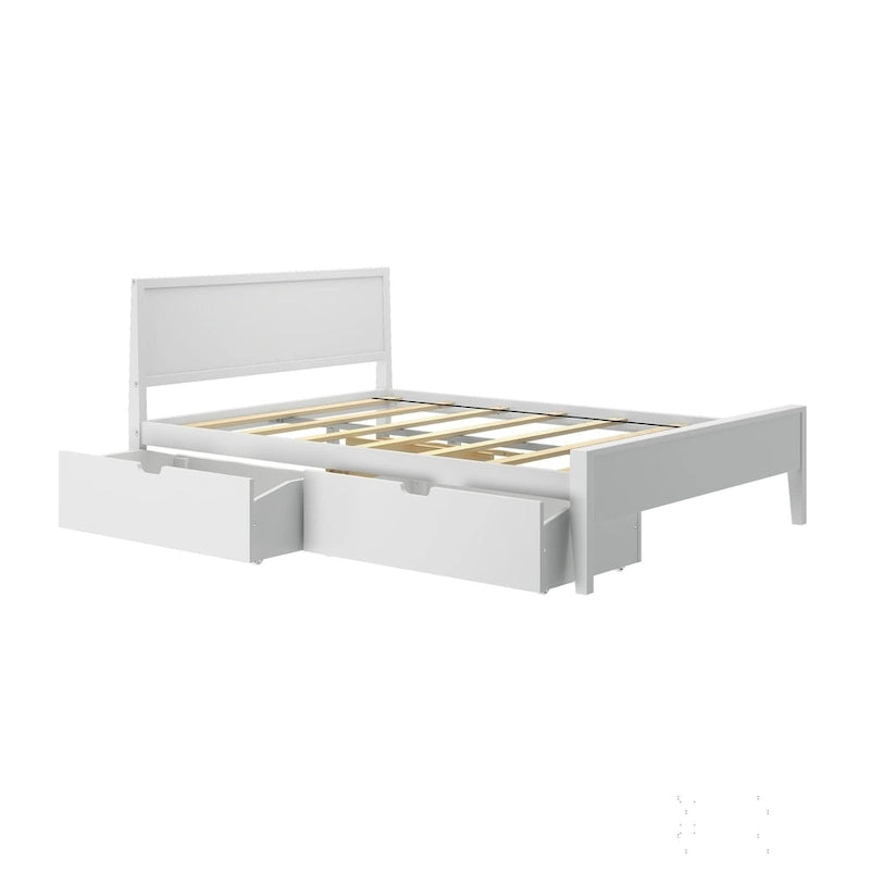 Cama de matrimonio blanca/arcilla con cabecero de paneles y cajones de almacenamiento, para 2 personas